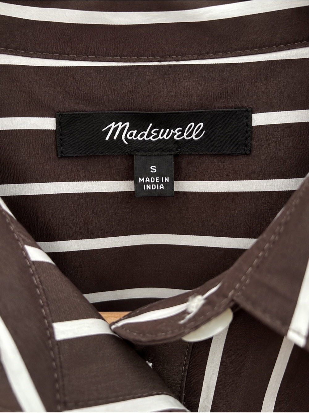 Madewell Drawstring Poplin Button-Up Shirt Chocolate Plum Stripe Size S - Picture 6 of 11